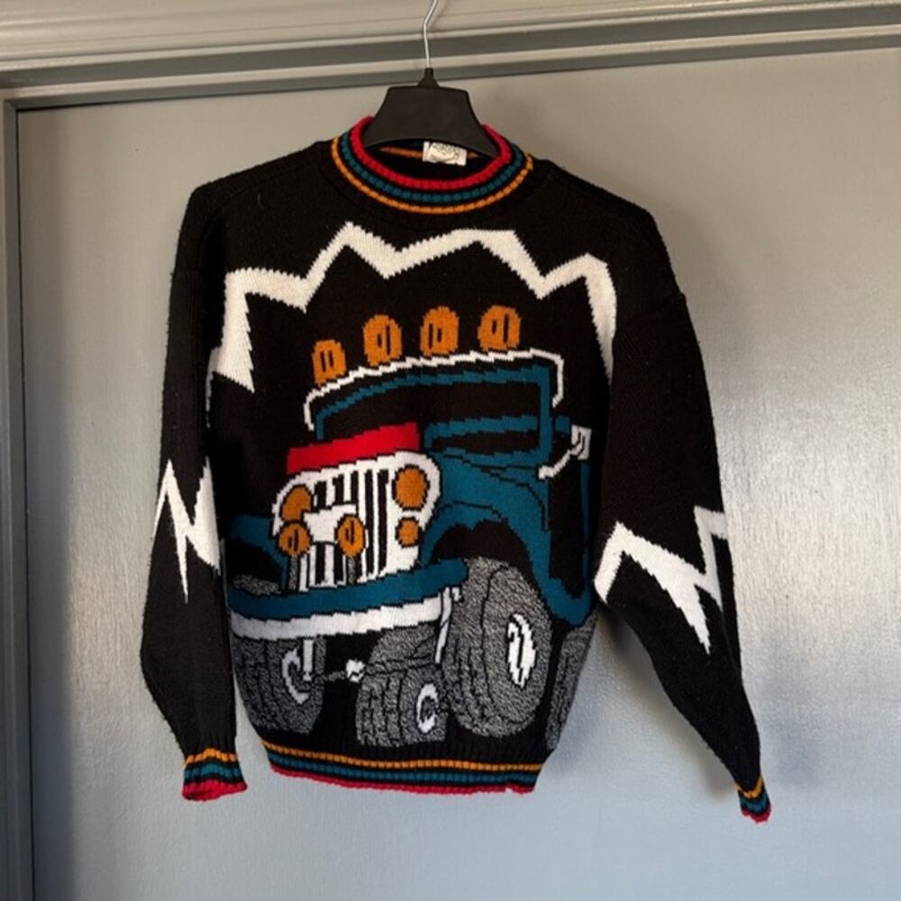 Ground Control Vintage Knit Truck Sweater Long Sleeves Boys L Made USA